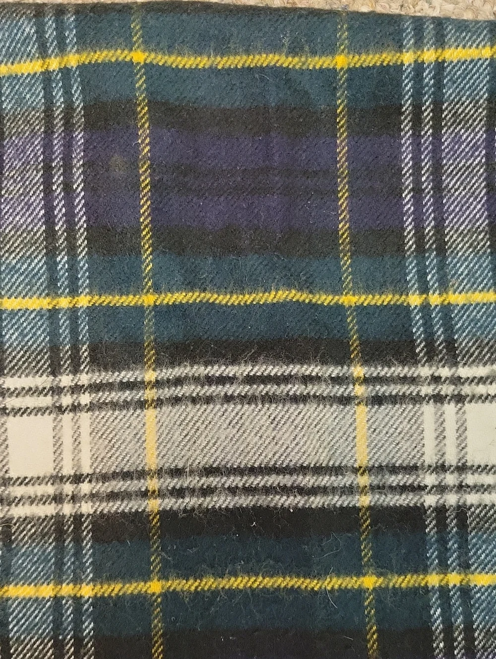 Christian Dior Plaid Fringe Cashmaire Scarf in Navy, White and Yellow Vintage